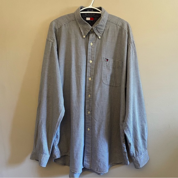 Vintage Tommy Hilfiger Purple & Navy Small Plaid Button Down Shirt - Picture 2 of 14